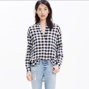 Madewell Collarless Checkered Pop-Over size Large